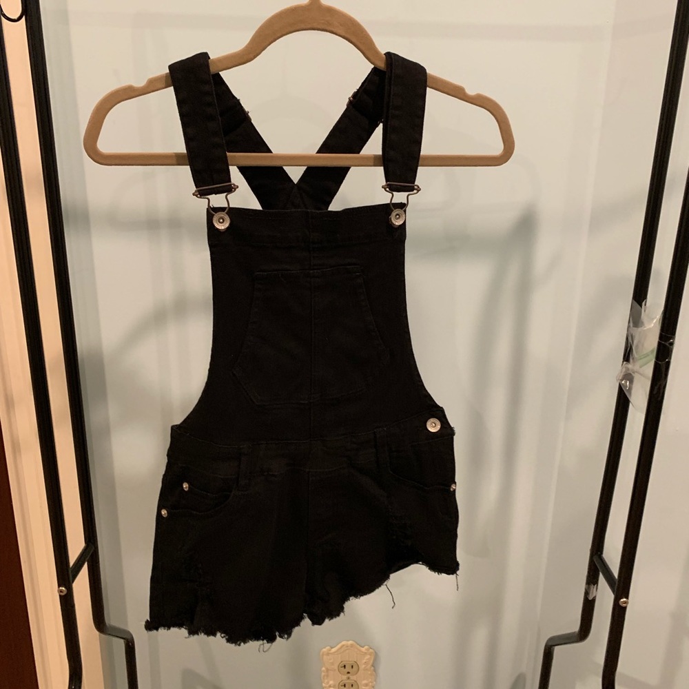 Black denim overalls